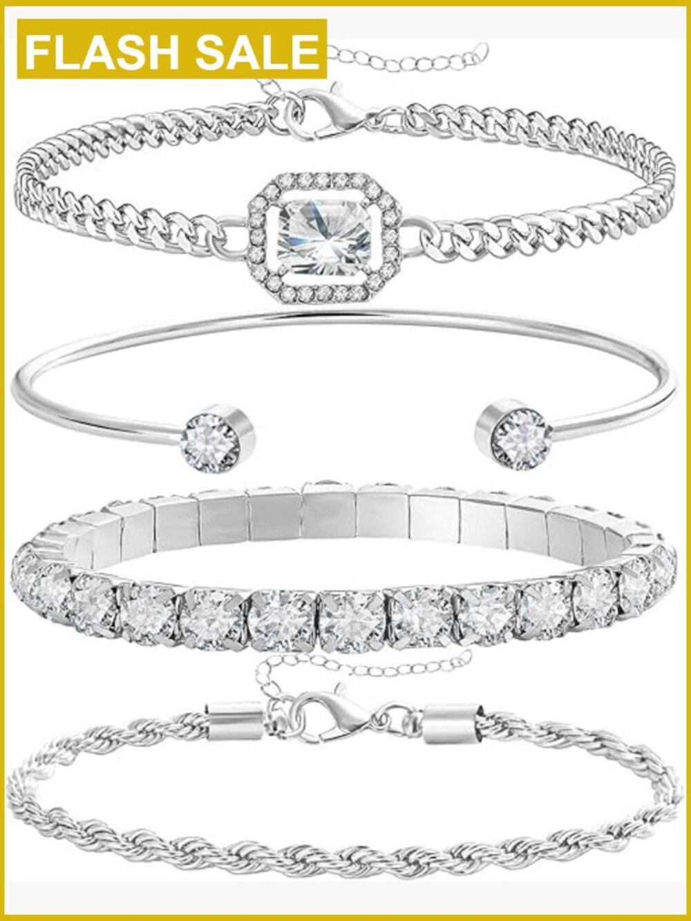 4 Pcs Dainty Gold Silver Bracelets Set Stackable Link Layering Adjustable